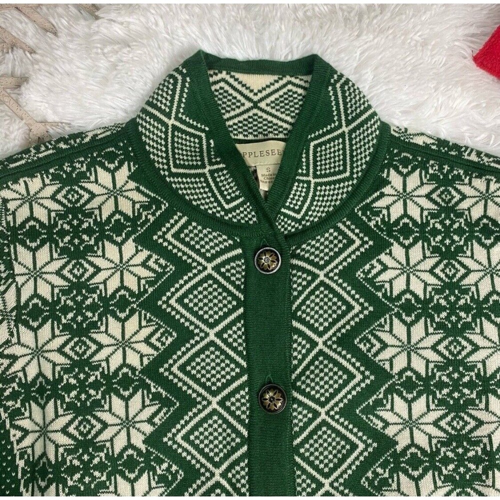 Appleseeds Sz M green ivory fair isle Nordic button up soft ca… - Picture 4 of 13